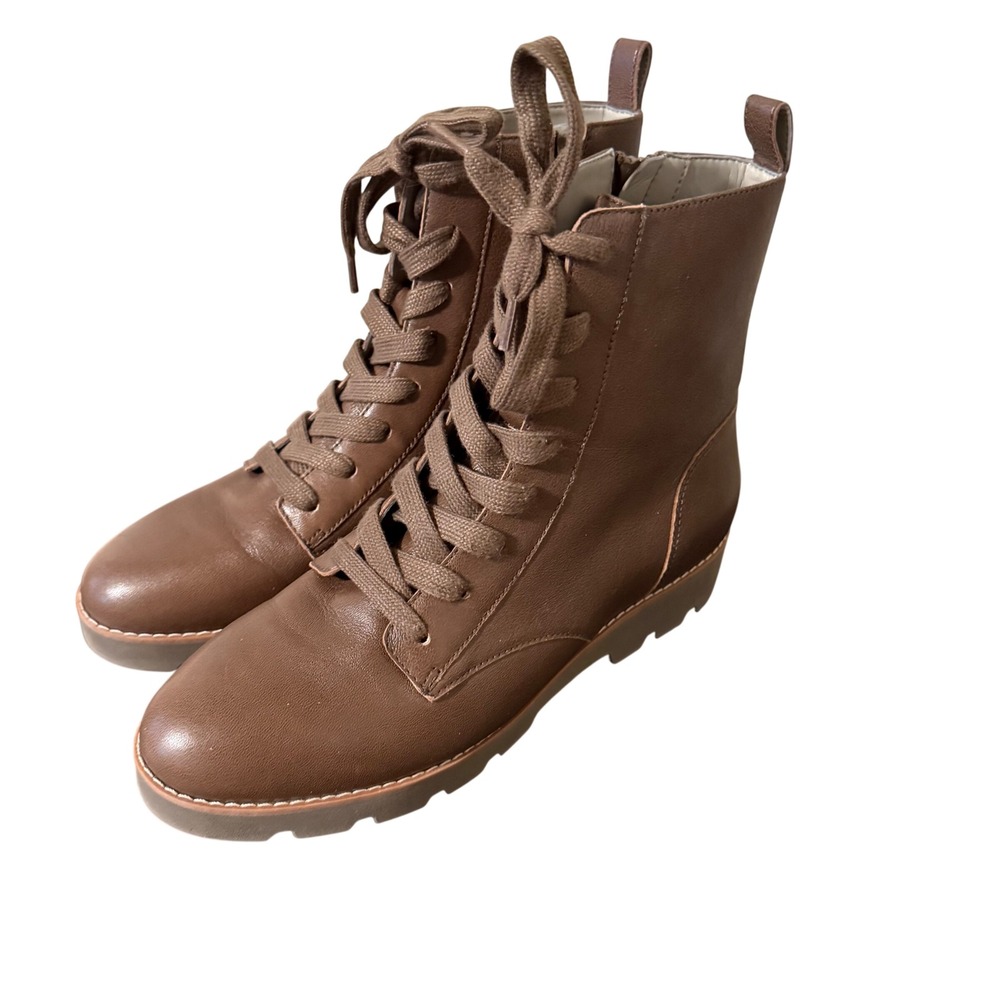Vionic Lani Ankle Boots Greige Brown Leather Side Zip Women Sz 7 Water Repellant